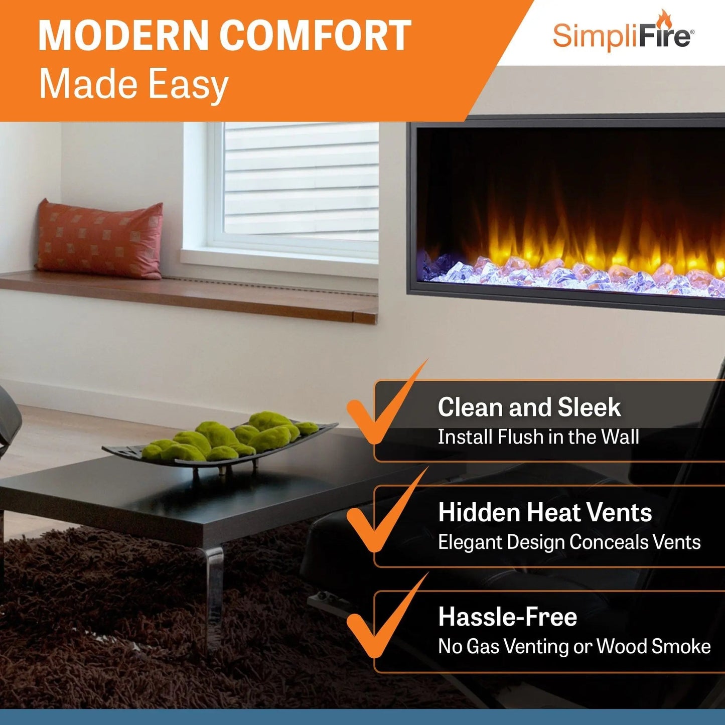 SimpliFire Built-In Electric Fireplace 43-in Scion SF43Scion