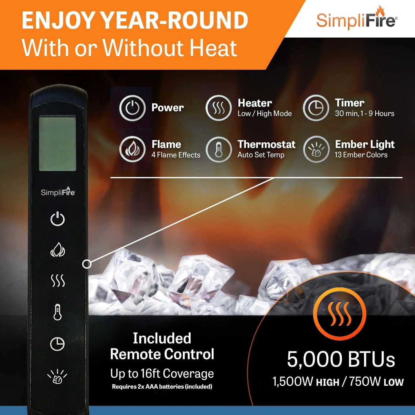 SimpliFire Built-In Electric Fireplace 43-in Scion SF43Scion