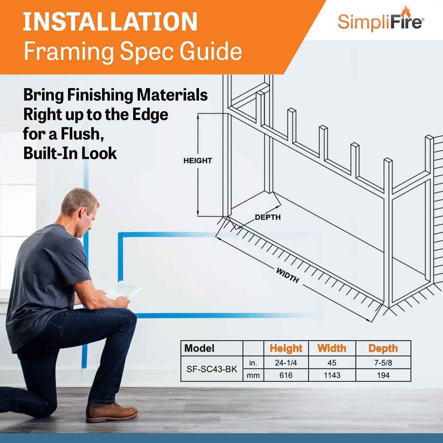 SimpliFire Built-In Electric Fireplace 43-in Scion SF43Scion