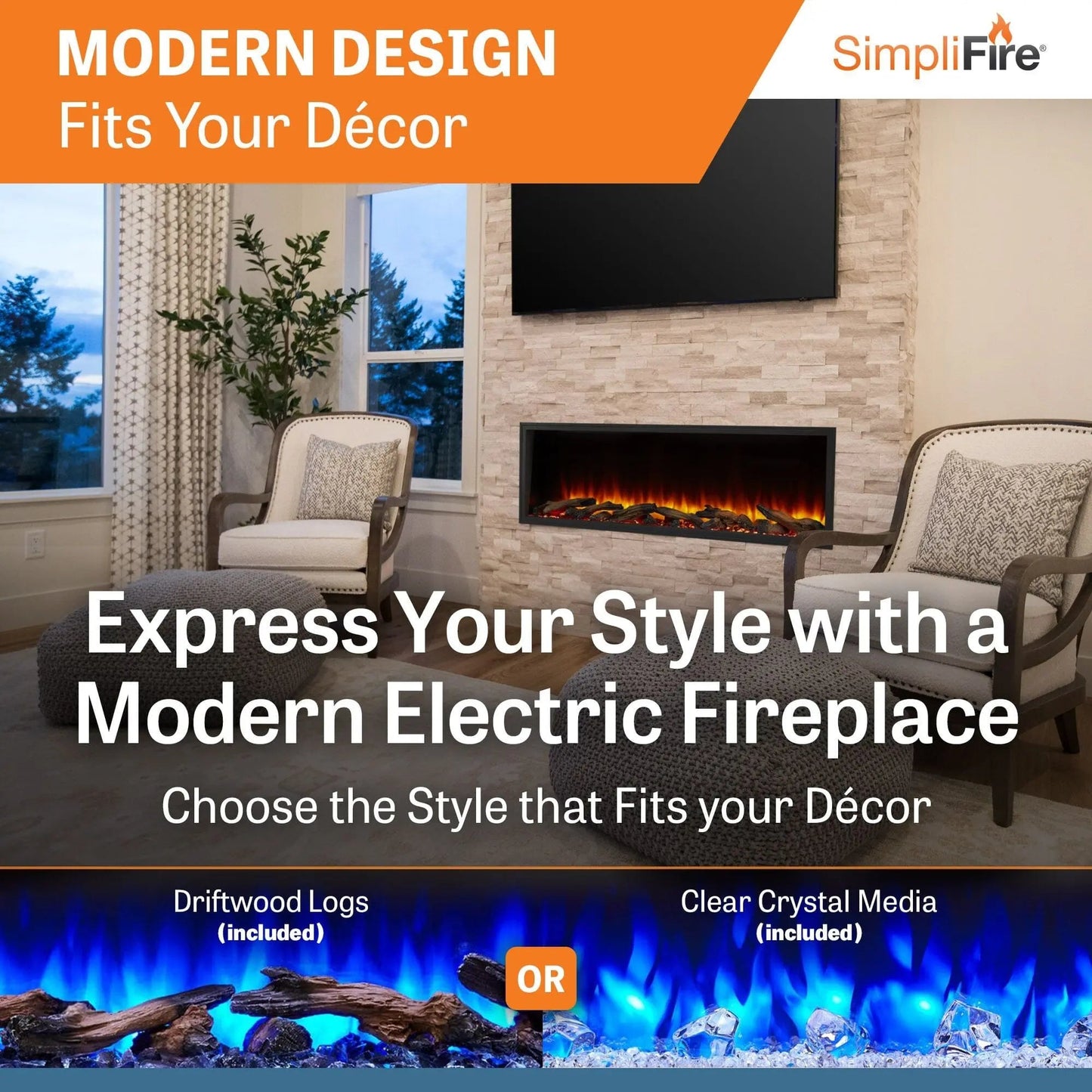 SimpliFire Built-In Electric Fireplace 55-in Scion SF55Scion