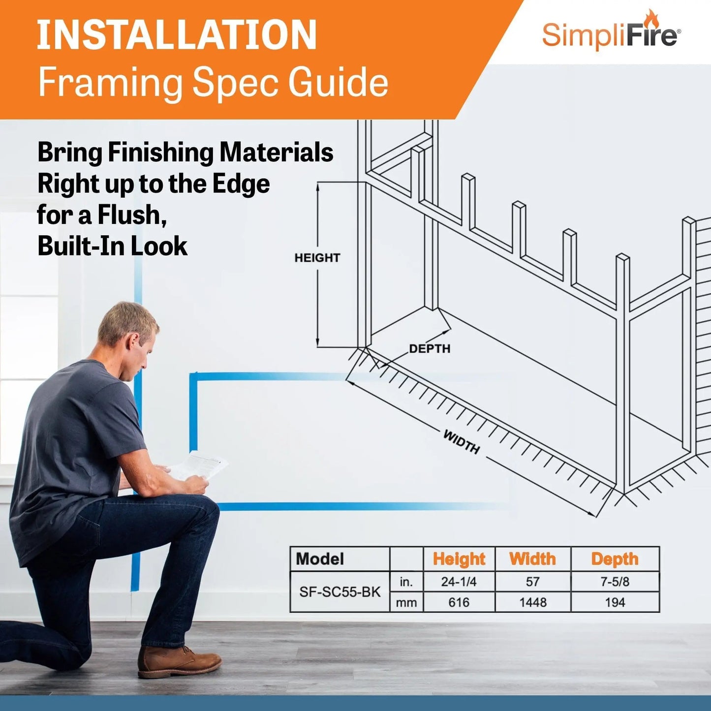 SimpliFire Built-In Electric Fireplace 55-in Scion SF55Scion