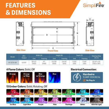 SimpliFire Built-In Electric Fireplace 55-in Scion SF55Scion