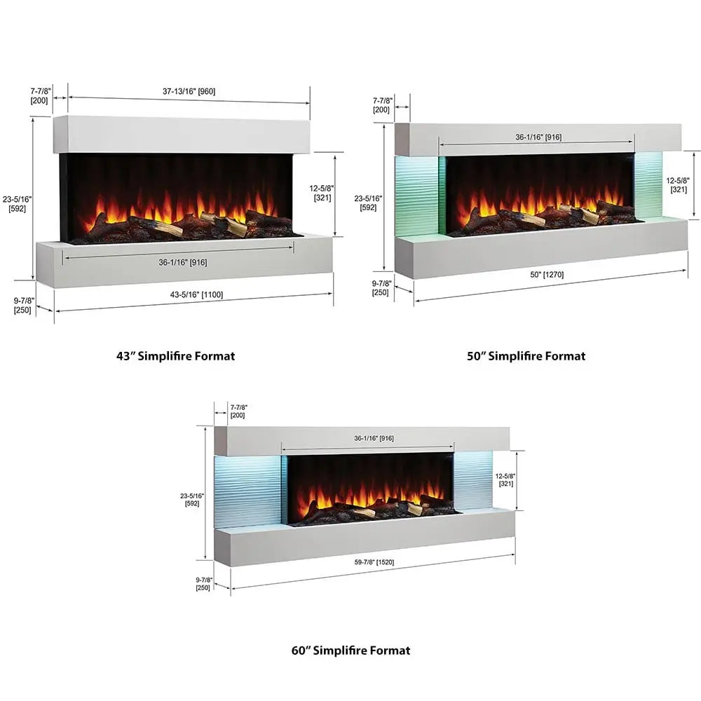 SimpliFire Wall Mount Electric Fireplace Format Floating Mantel SimpliFireFormatFMWM100