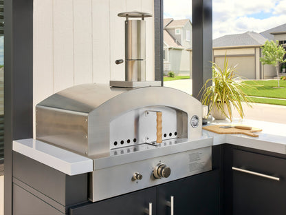 Edgemont Bay | U-Shape Outdoor Kitchen with Bar Seating, Griddle & Pizza Oven