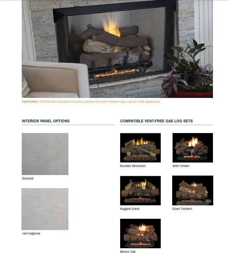Superior Gas Fireplace VRT4500 30-Inch Tall Opening Vent-Free Refractory Liner VRT4500