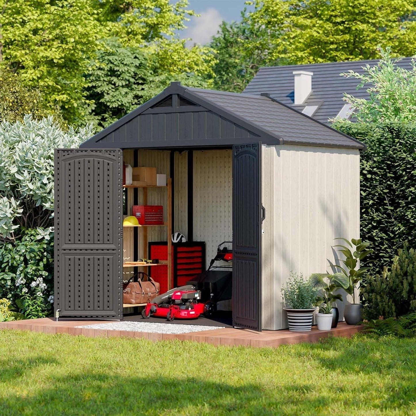 8' x 6' Outdoor Storage Shed – Resin, Floor, Window & Lockable Door