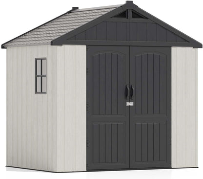8' x 6' Outdoor Storage Shed – Resin, Floor, Window & Lockable Door