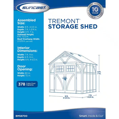 Tremont 7 Ft. 1-3/4 In. X 8 Ft. 4-1/2 In. Resin Storage Shed