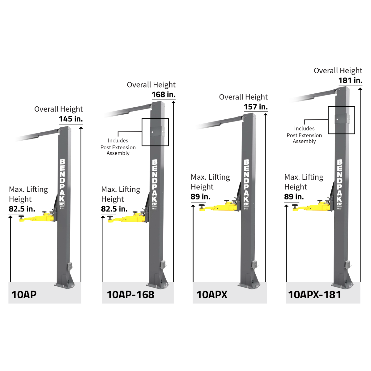 BendPak 10AP-168 Two Post Car Lift – 10,000-Lb Capacity – 168″ Extended Height