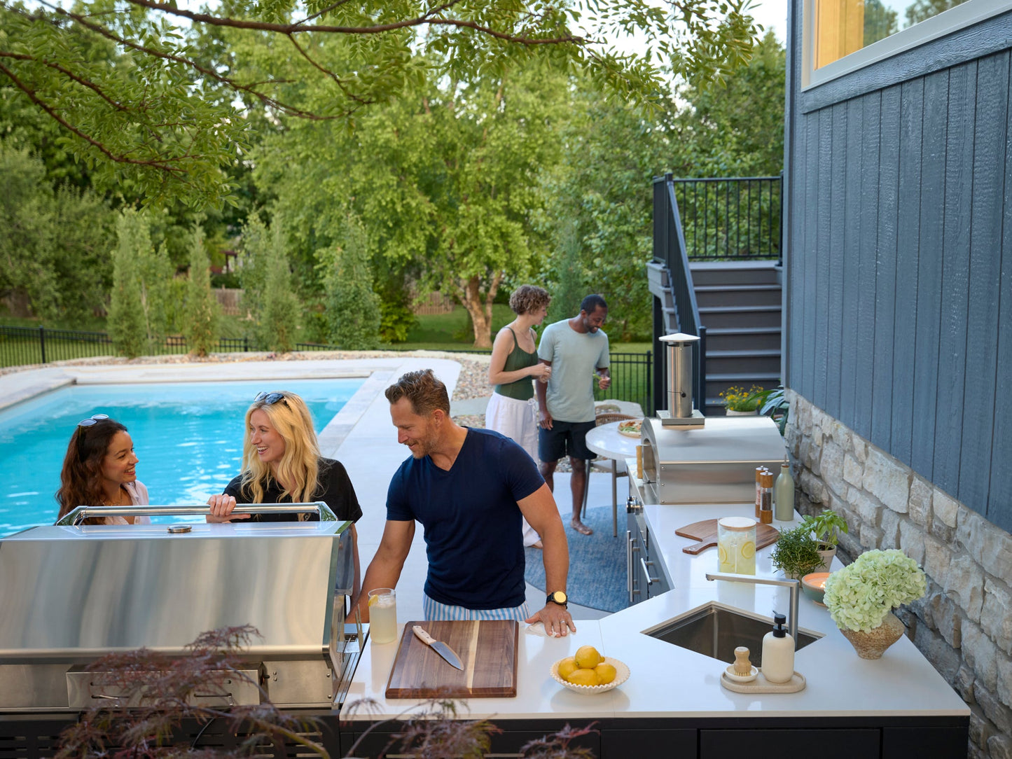 Emory | Corner Outdoor Kitchen Island with Built-In Grill & Pizza Oven