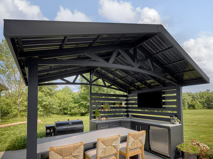 Langston | Covered Appliance-Ready Outdoor Kitchen with Refrigerator & Sink