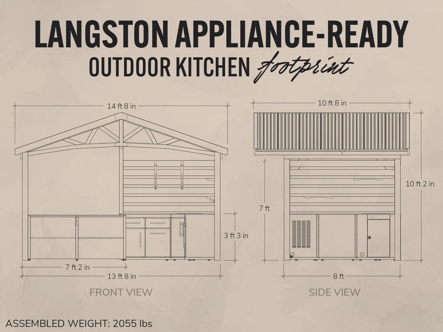 Langston | Covered Appliance-Ready Outdoor Kitchen with Refrigerator & Sink