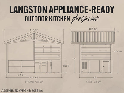 Langston | Covered Appliance-Ready Outdoor Kitchen with Refrigerator & Sink