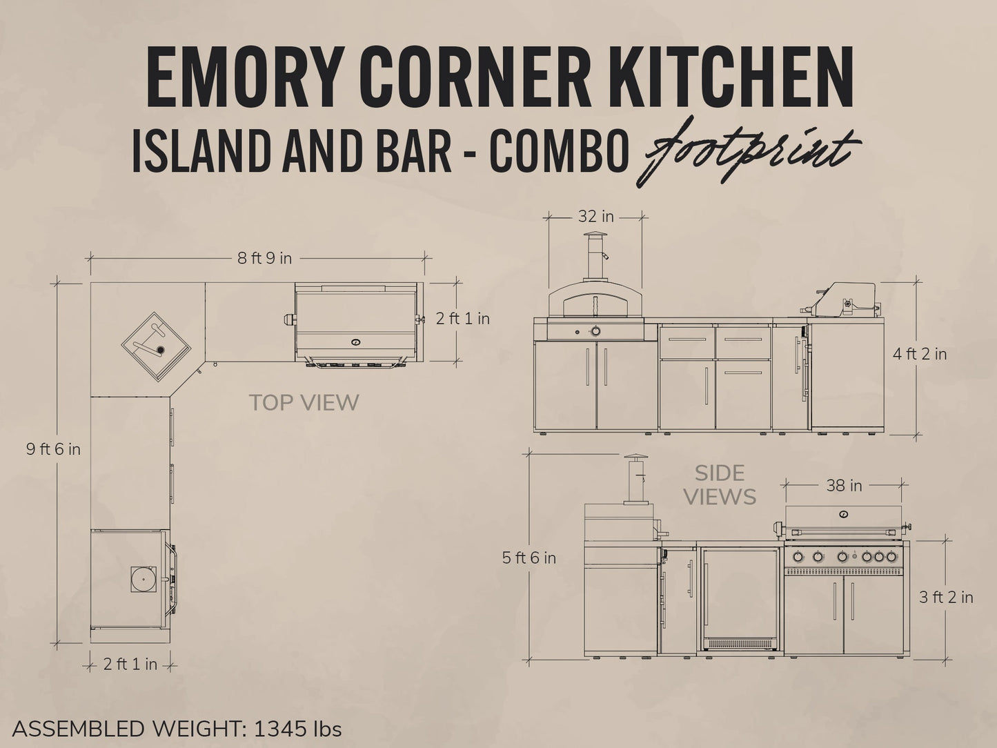 Emory | Corner Outdoor Kitchen Island with Built-In Grill & Pizza Oven