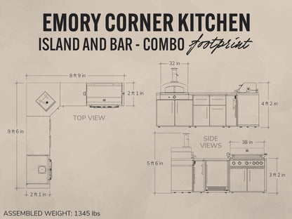 Emory | Corner Outdoor Kitchen Island with Built-In Grill & Pizza Oven