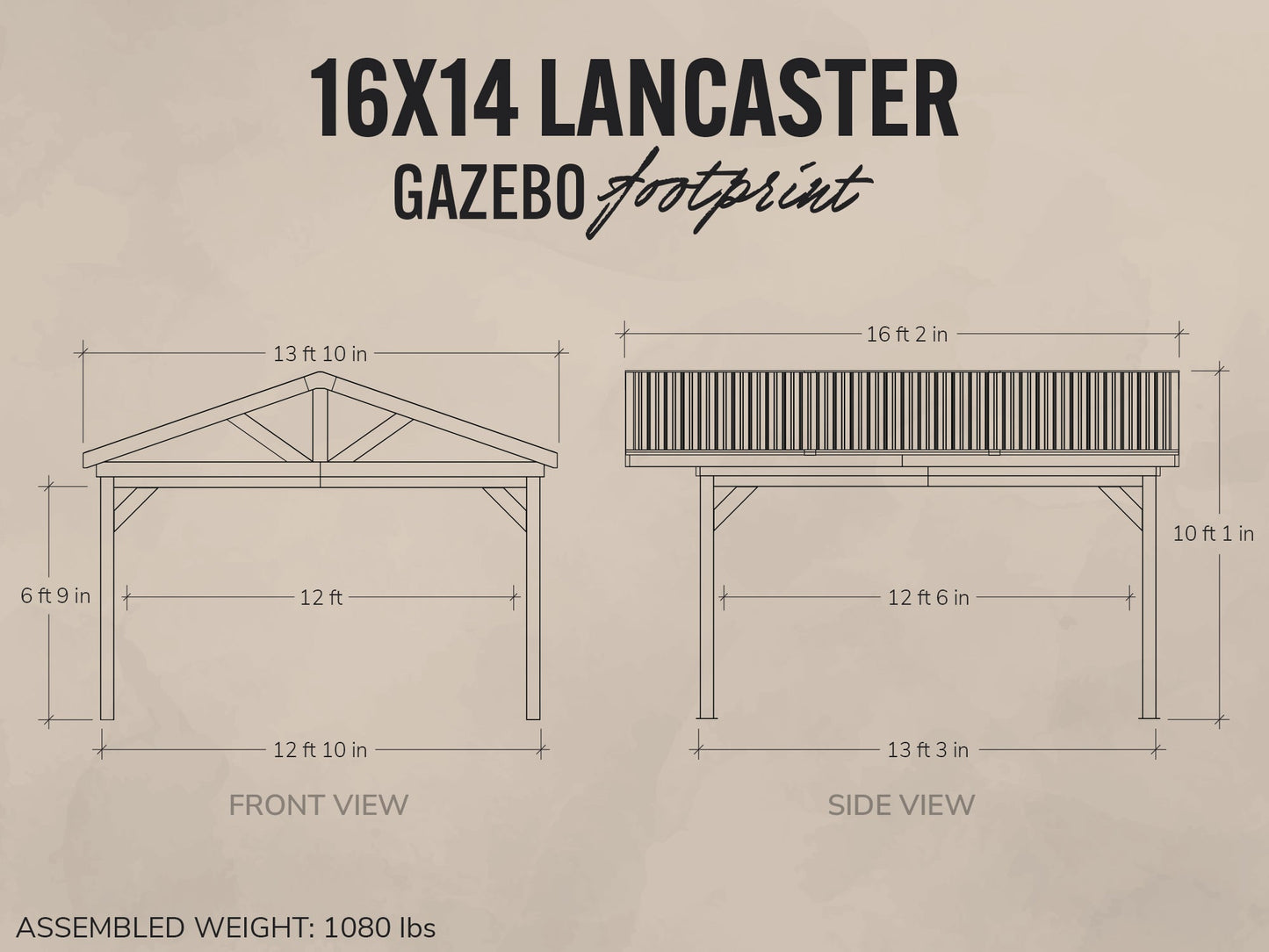 Lancaster | 16x14 Steel Gazebo with Gable Roof