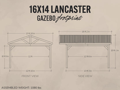 Lancaster | 16x14 Steel Gazebo with Gable Roof