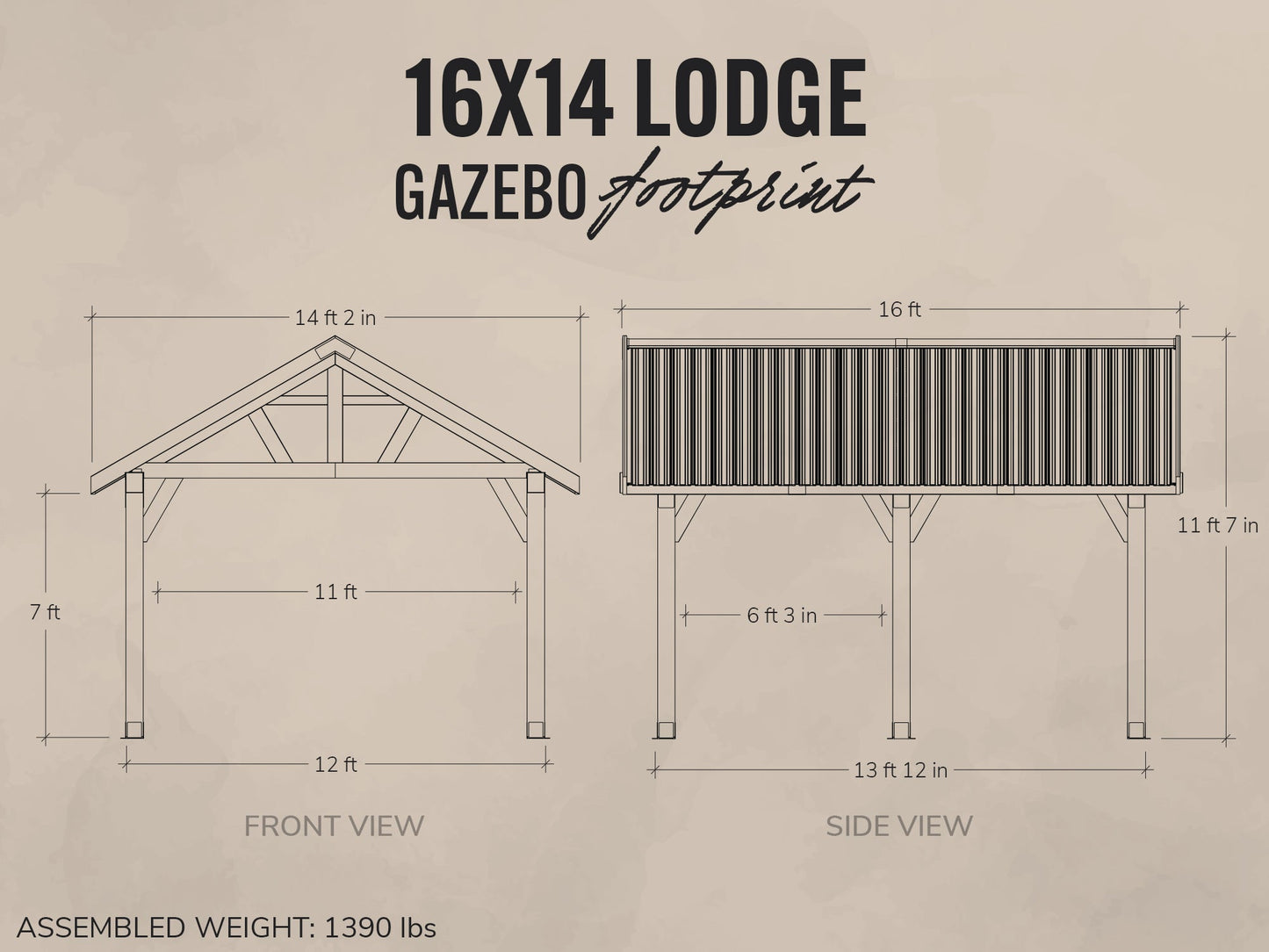 Lodge | 16x14 Cedar and Steel Gazebo with Steel Roof