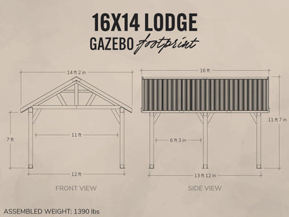Lodge | 16x14 Cedar and Steel Gazebo with Steel Roof