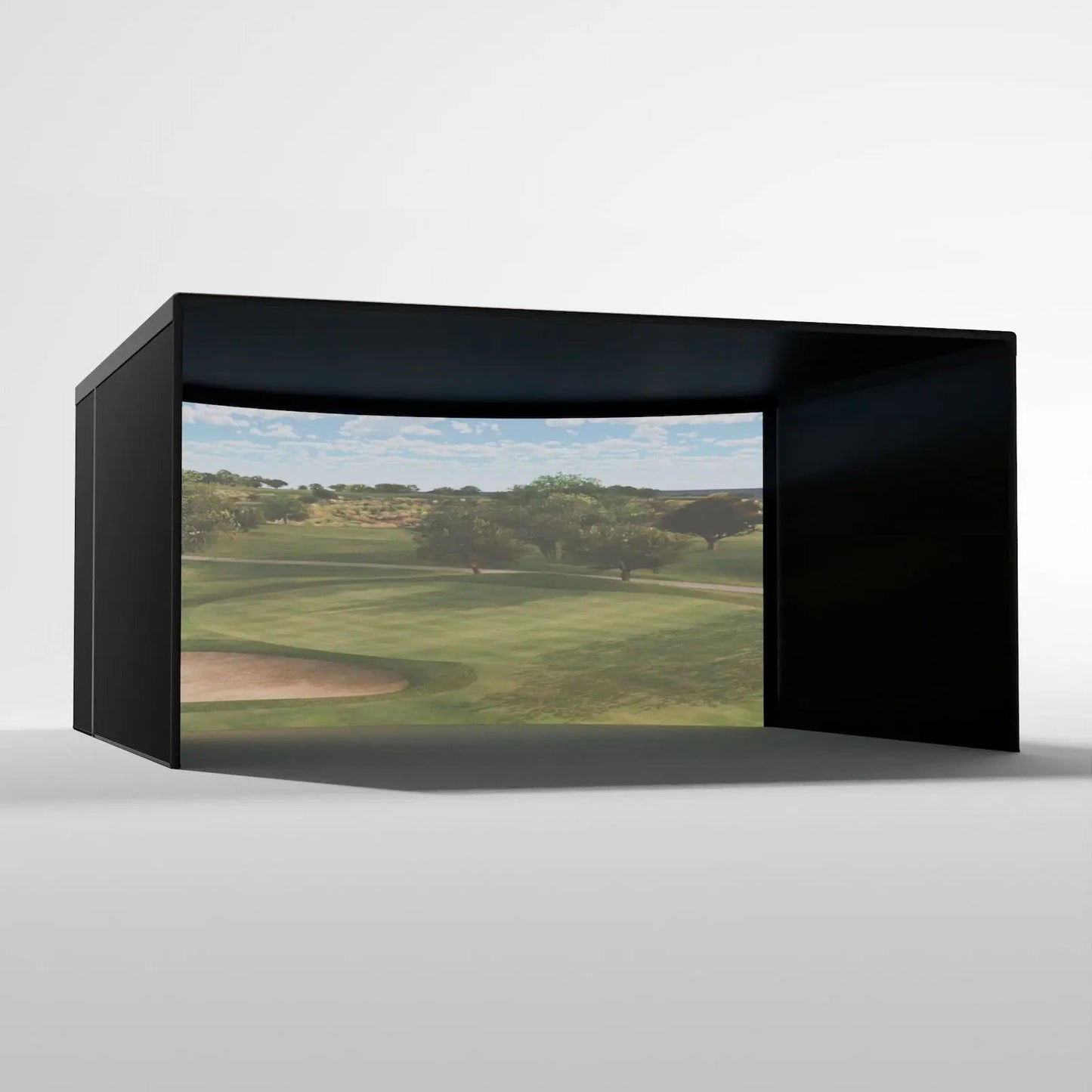Carl's Place CURVED Golf Simulator Enclosure Kit with High-Contrast Gray Impact Screen 9'H × 14'W × 8'D | Model: cge-gp-9x14x8