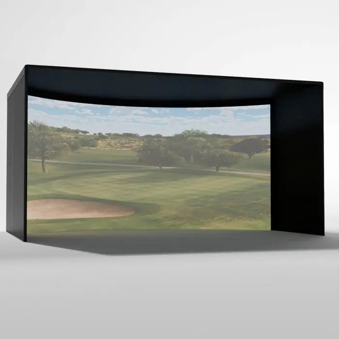 Carl's Place Curved Golf Simulator Enclosure Kit with High-Contrast Gray Golf Impact 10'H × 15'W × 10'D | Model: cge-gp-10x15x10