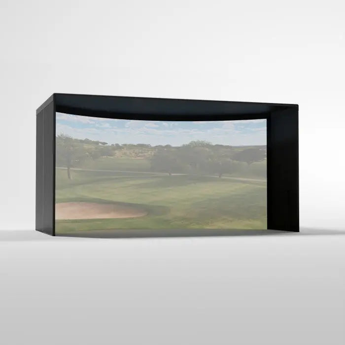 Carl's Place Curved Golf Simulator Enclosure Kit with High-Contrast Gray Golf Impact 10'H × 15'W × 8'D | Model: cge-gp-10x15x8