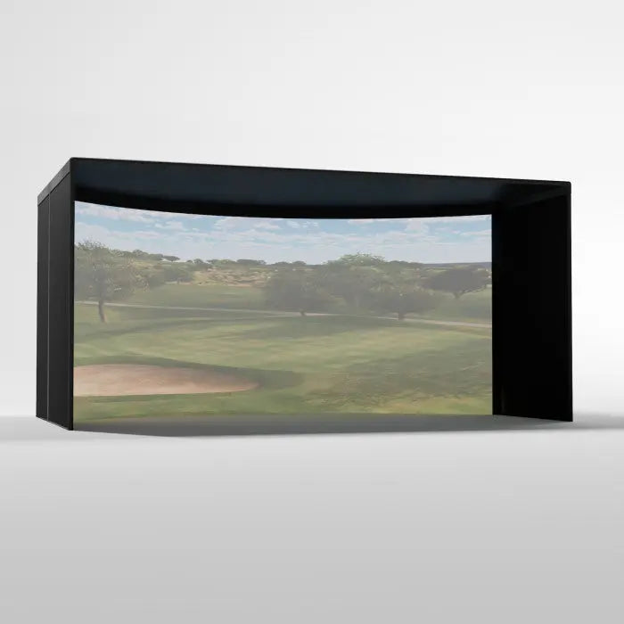 Carl's Place CURVED Golf Simulator Enclosure Kit with High-Contrast Gray Golf Impact 10'H × 17'W × 10'D | Model: cge-gp-10x17x10