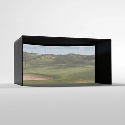 Carl's Place Curved Golf Simulator Enclosure Kit with High-Contrast Gray Golf Impact 9.5'H × 14.5'W × 10'D | Model: cge-gp-9-5x14-5x10