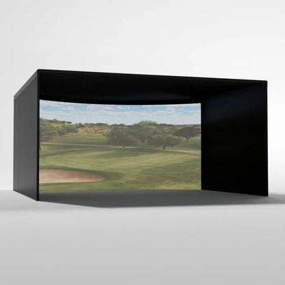 Carl's Place Curved Golf Simulator Enclosure Kit with High-Contrast Gray Golf Impact 9.5'H × 14.5'W × 15'D | Model: cge-gp-9-5x14-5x15