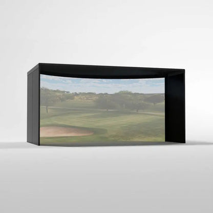 Carl's Place Curved Golf Simulator Enclosure Kit with High-Contrast Gray Golf Impact 9.5'H × 14.5'W × 8'D | Model: cge-gp-9-5x14-5x8