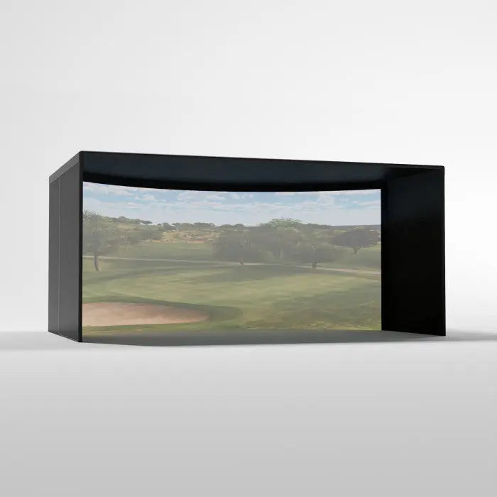 Carl's Place Curved Golf Simulator Enclosure Kit with High-Contrast Gray Golf Impact 9'H × 15'W × 10'D | Model: cge-gp-9x15x10