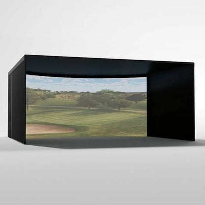 Carl's Place Curved Golf Simulator Enclosure Kit with High-Contrast Gray Golf Impact 9'H × 15'W × 15'D | Model: cge-gp-9x15x15