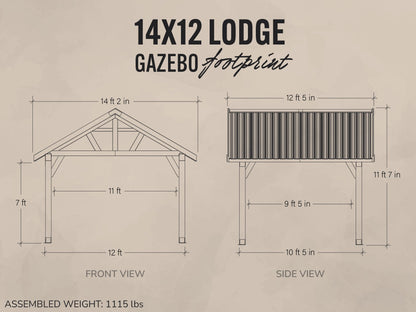 Lodge | 14x12 Cedar and Steel Gazebo with Steel Roof