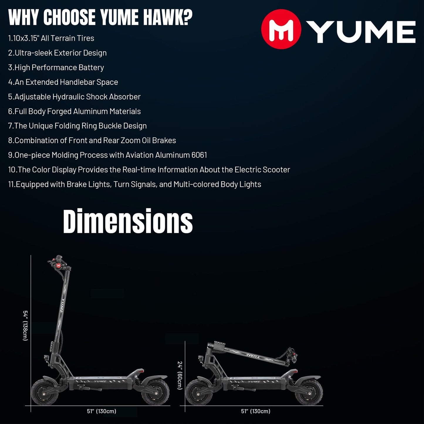 M YUME SCOOTER Hawk Dual Motor Electric Scooters for Adults 2400W 43MPH 43Miles Long Rang E-Scooter