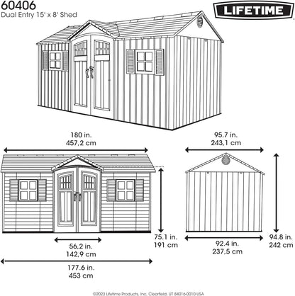 Outdoor Storage Shed, 15 X 8 Foot, Gray