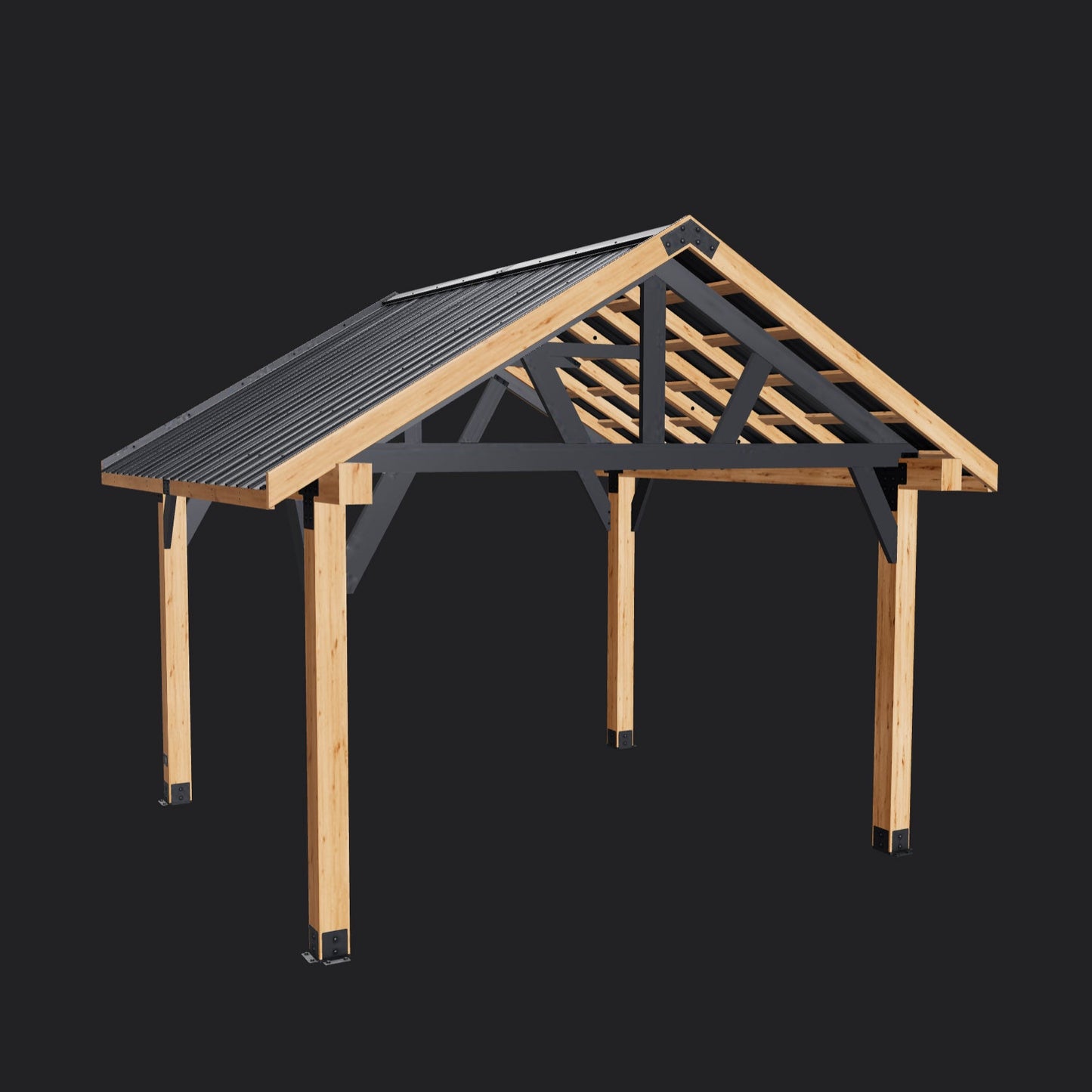 Lodge | 14x12 Cedar and Steel Gazebo with Steel Roof