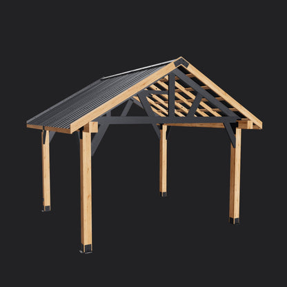 Lodge | 14x12 Cedar and Steel Gazebo with Steel Roof