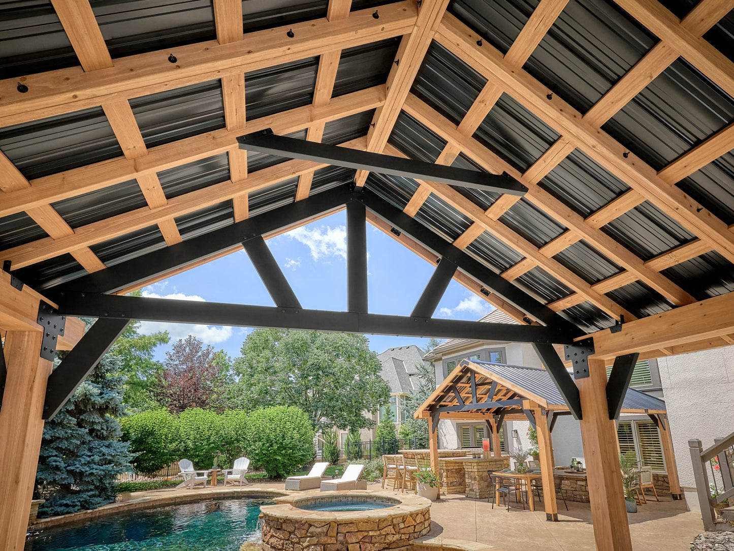 Lodge | 14x14 Cedar and Steel Gazebo with Steel Roof