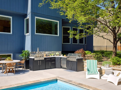 Emory | Corner Outdoor Kitchen Island with Built-In Grill & Pizza Oven