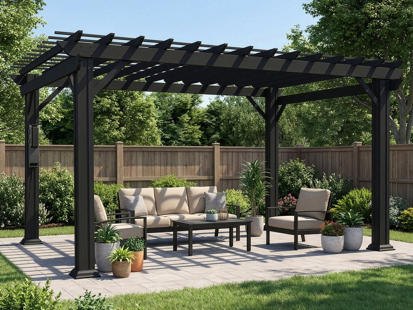 Stratford | 14x12 Steel Pergola – Black