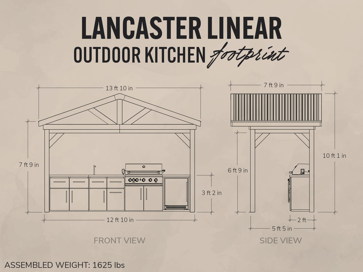Lancaster | Covered Linear Outdoor Kitchen with Built-In Grill