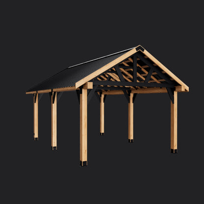Lodge | 19x14 Cedar and Steel Gazebo with Steel Roof