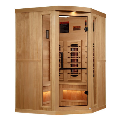 Golden Designs 3-Person Full Spectrum PureTech™ Near Zero EMF Corner Unit Infrared Sauna with Himalayan Salt Bar | Model: GDI-8035-03