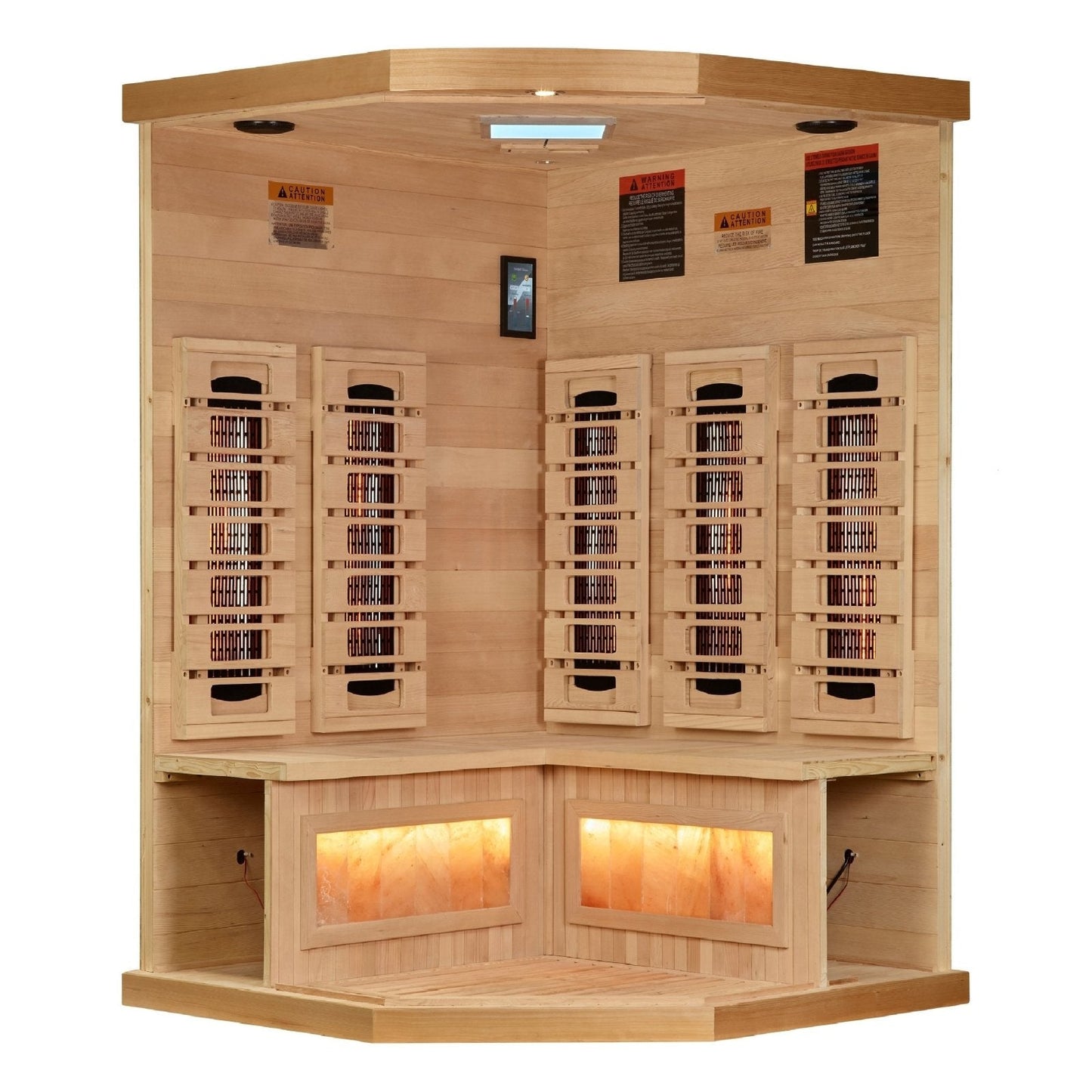 Golden Designs 3-Person Full Spectrum PureTech™ Near Zero EMF Corner Unit Infrared Sauna with Himalayan Salt Bar | Model: GDI-8035-03