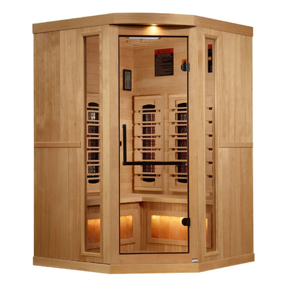 Golden Designs 3-Person Full Spectrum PureTech™ Near Zero EMF Corner Unit Infrared Sauna with Himalayan Salt Bar | Model: GDI-8035-03