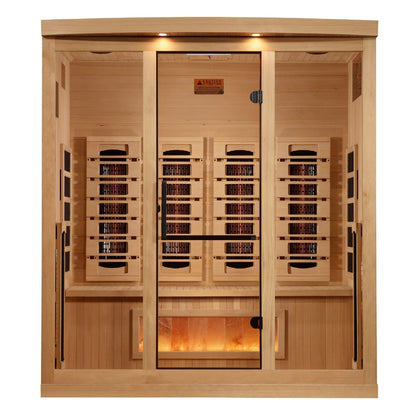 Golden Designs 4-Person Full Spectrum PureTech™ Near Zero EMF Infrared Sauna with Himalayan Salt Bar | Model: GDI-8040-03