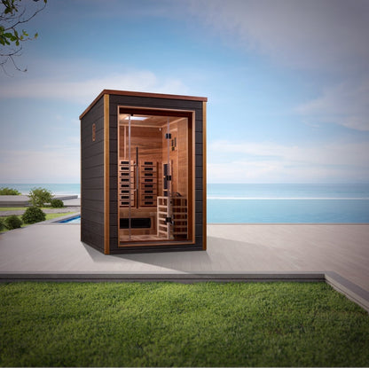 Golden Designs "Nora" 2-Person Indoor/Outdoor Hybrid Sauna — Full Spectrum PureTech™ | Model: GDI-8222-01