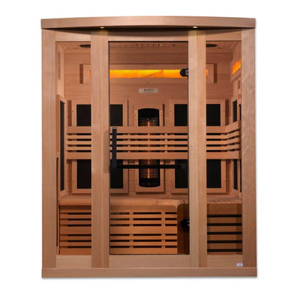 Golden Designs 3-Person Full Spectrum PureTech™ Near Zero EMF Infrared Sauna with Himalayan Salt Bar | Model: GDI-8230-01
