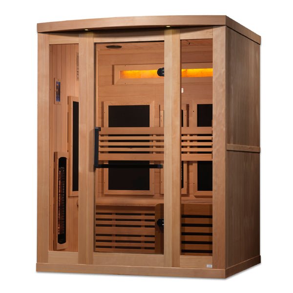 Golden Designs 3-Person Full Spectrum PureTech™ Near Zero EMF Infrared Sauna with Himalayan Salt Bar | Model: GDI-8230-01