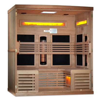 Golden Designs 6-Person Full Spectrum PureTech™ Near Zero EMF Infrared Sauna with Himalayan Salt Bar | Model: GDI-8260-01